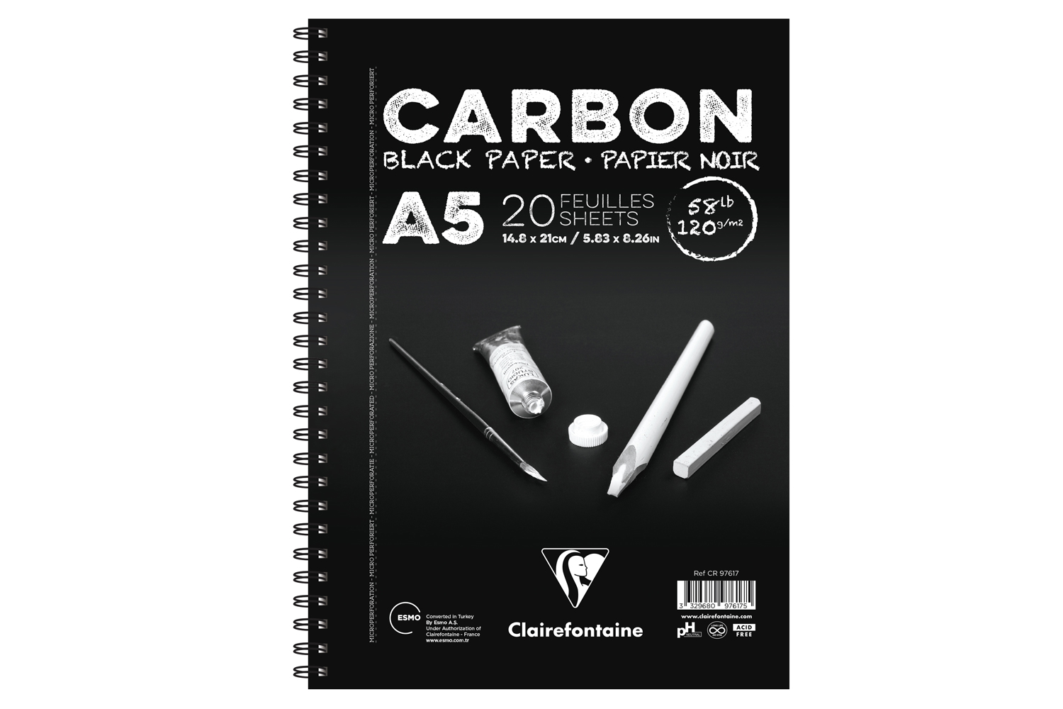 Clairfontaine, Carbon Çizim Blok A5 Yandan Spiralli - Tekli (120 gr, 20 yaprak)