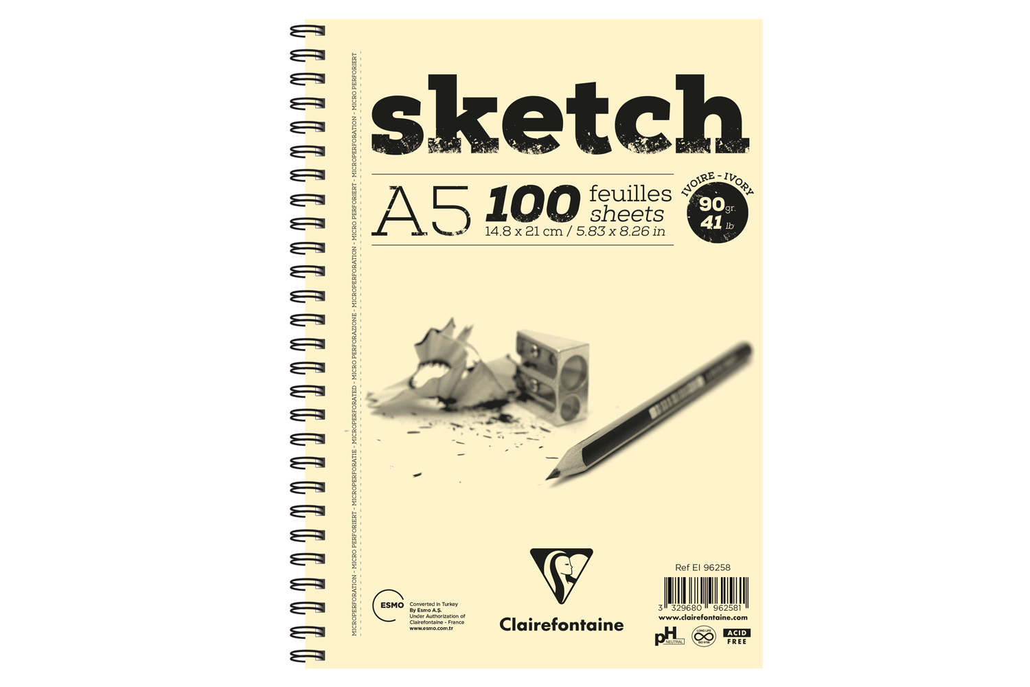 Clairfontaine, Esquisse Ivory A5 Uzun Kenarlı Spiralli - Tekli (90 gr, 100 yaprak)