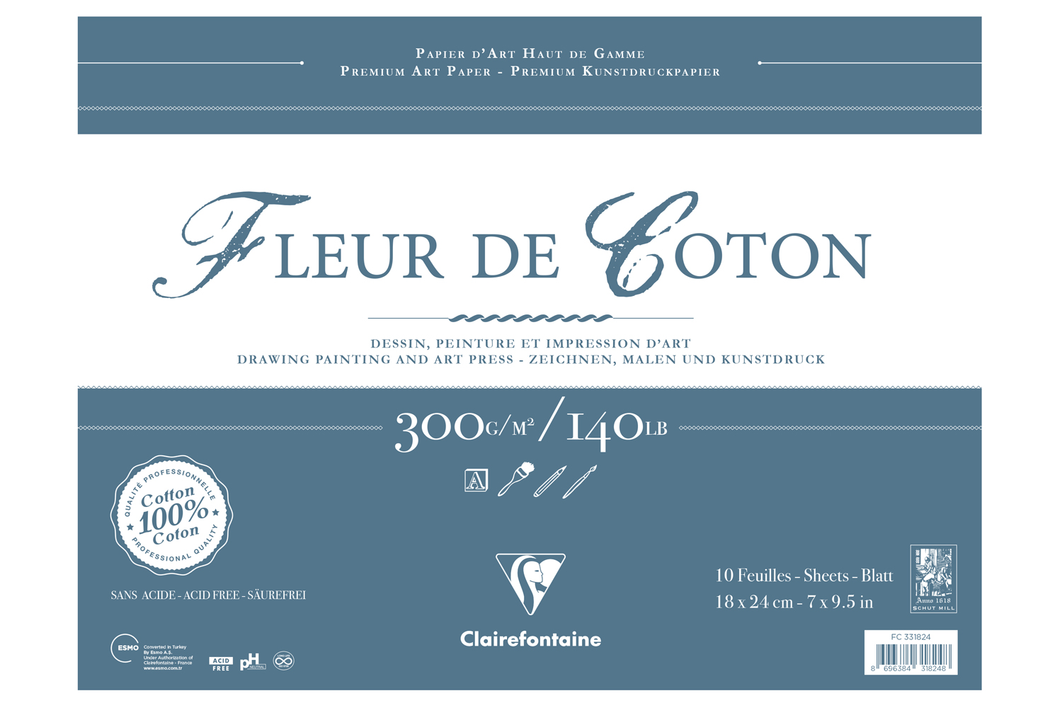 Clairfontaine, Fleur de Coton Uzun Kenarı Yapışkanlı - Yeni (10 yaprak, 18x24 cm)