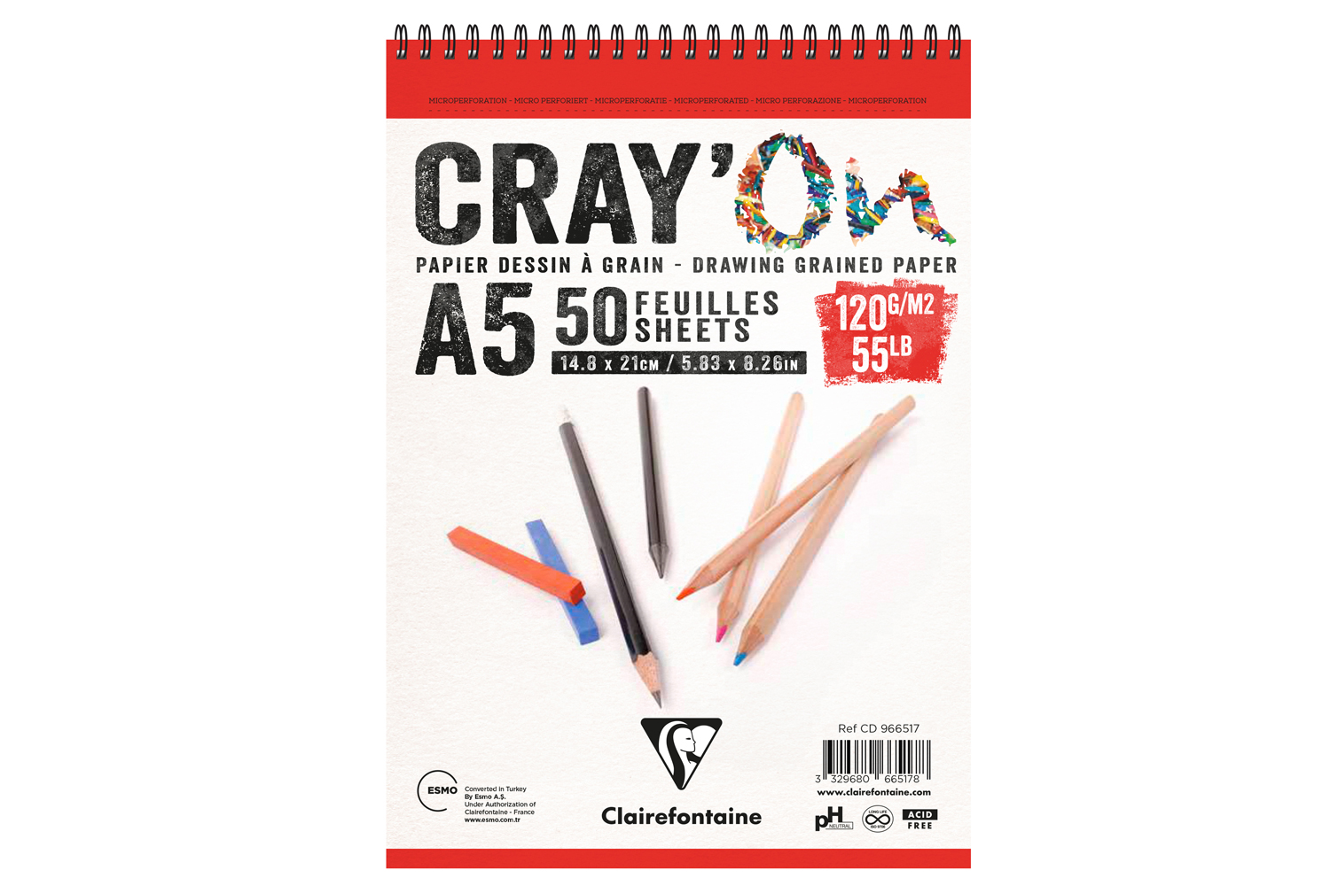 Clairfontaine, Cray'on Çizim Blok Üstten Spiralli - Tekli (6'li paket, A5, 120 gr, 50 yaprak)