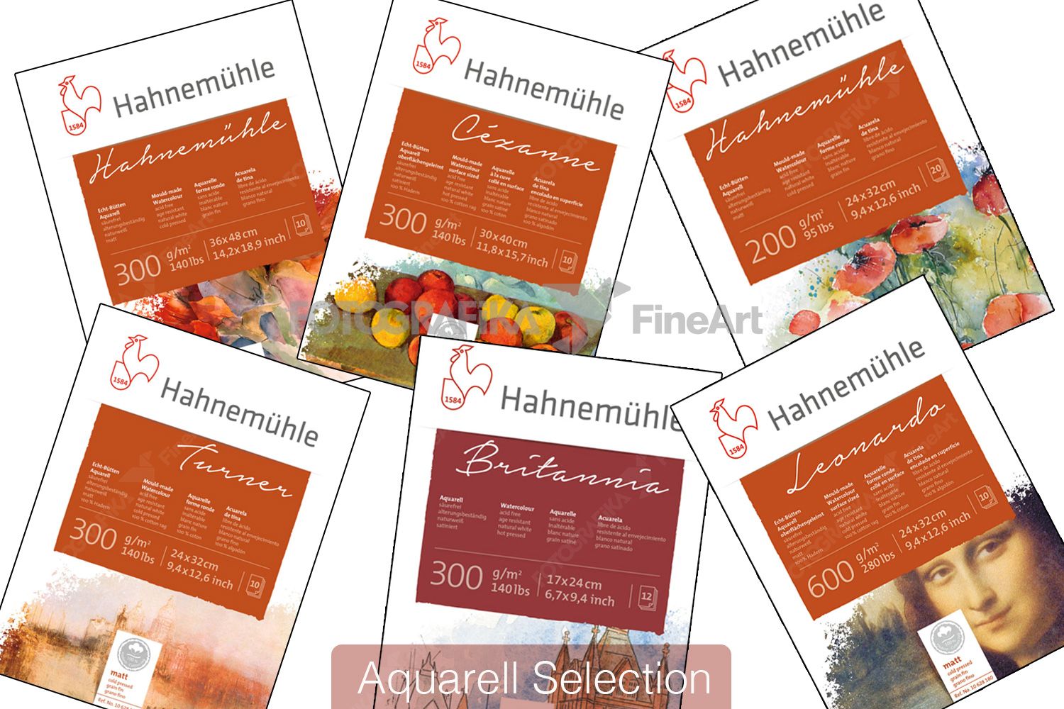Hahnemühle, Aquarell Selection 200-600 gsm Ped (12 farklı kağıt)